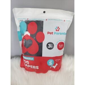 NEW OPEN PACK - 3 BLACK Pet Parents Washable Dog Diapers SMALL